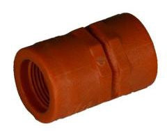 An orange-colored, straight-type breakaway coupling valve for irrigation systems.