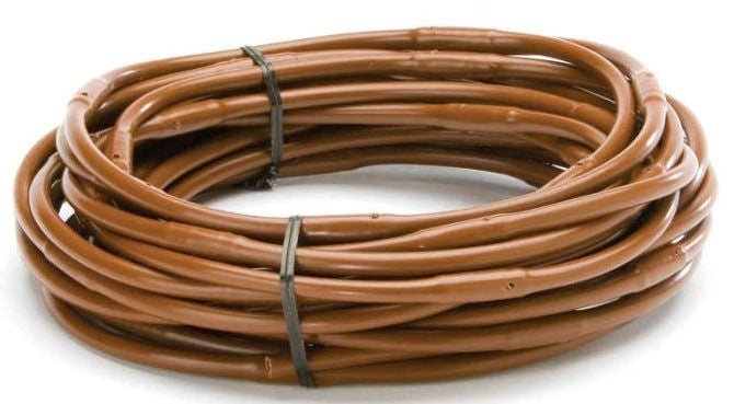 A coil of brown landscape dripline tubing.