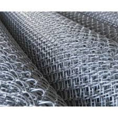 Close-up of a roll of metal mesh with a grid pattern.