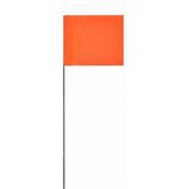 A 21-inch fluorescent orange wire staff marking flag with a width of 4 inches and a length of 5 inches, made from flexible PVC film with an embossed suede/matte finish.