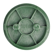 Green plastic component with 'Made in USA' text on a white background