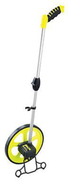 Handheld lawn mower with yellow accents on a white background