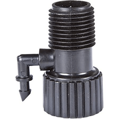 DIG- 16-002, 1/2 FNPT x 1/2 MNPT shrub adapter with 1/4 barbed elbow, Black