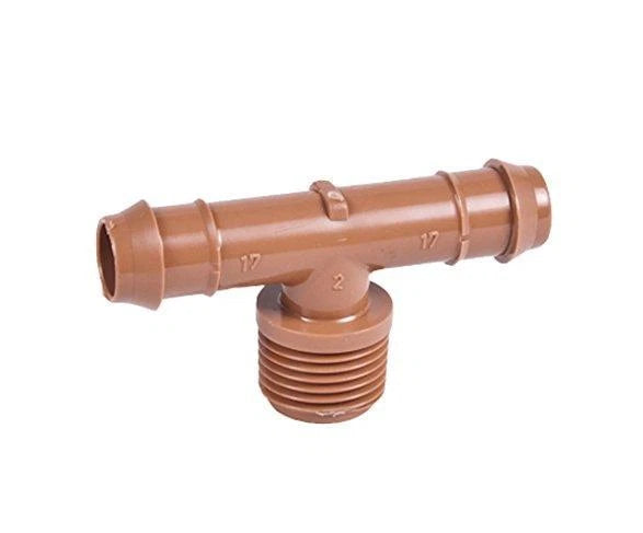 DIG- 15-043, 1/2 Tee Male Adapter With Barb x 17mm .600" ID Insert Connector, Brown