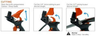 Instructions for cutting a knife compartment using a tool with orange handles.