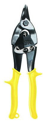 Pair of tin snips with yellow handles on a white background