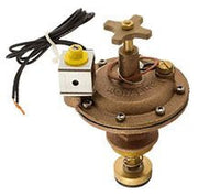 Brass automatic actuator with solenoid for a valve, typically used in plumbing or irrigation systems.