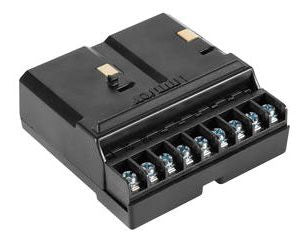 A black Hunter sprinkler controller expansion module with multiple connection points.