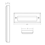 Technical drawing of a rectangular metal object with dimensions labeled