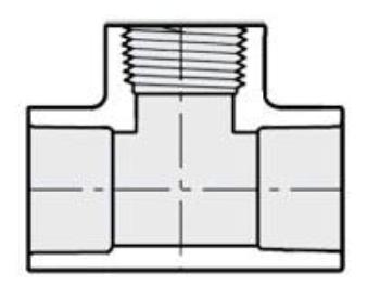 A technical line drawing of a threaded pipe fitting, likely a tee or coupler, shown in a cross-section view on a plain white background.