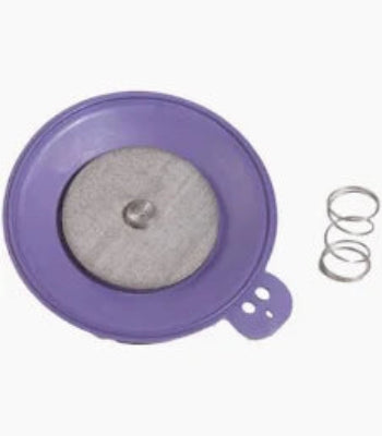 Purple filter with metal mesh and springs on a white background