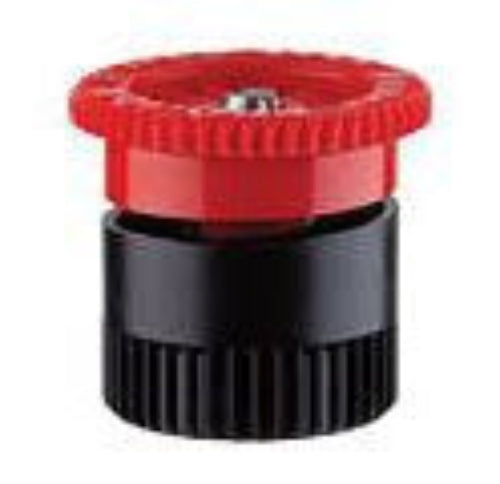 A red and black Hunter brand sprinkler spray nozzle with an adjustable arc setting.