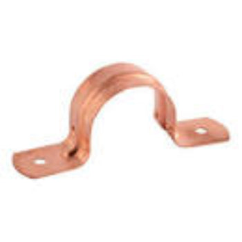 A copper 2-hole pipe strap, designed for plumbing and irrigation applications.