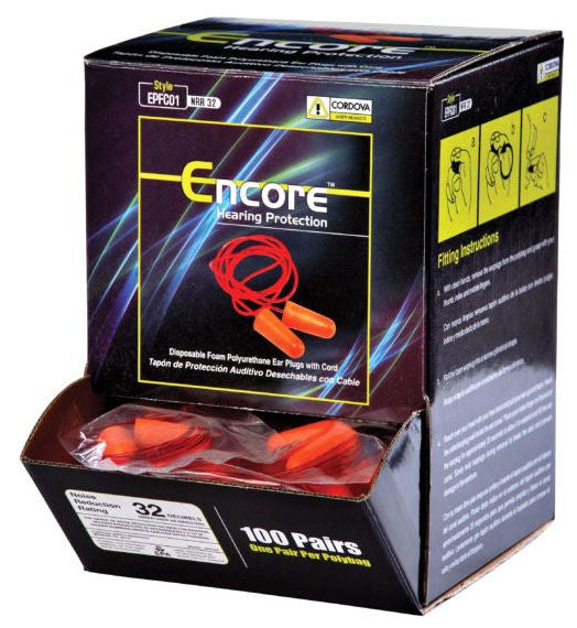 Packaging for Christy-Pre Shaped Foam Corded EarPlug showing the product in a clear plastic blister pack with red and yellow color accents on the packaging.