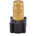 A brass nozzle attached to a black spray head, likely for a Swissmex solvent sprayer.