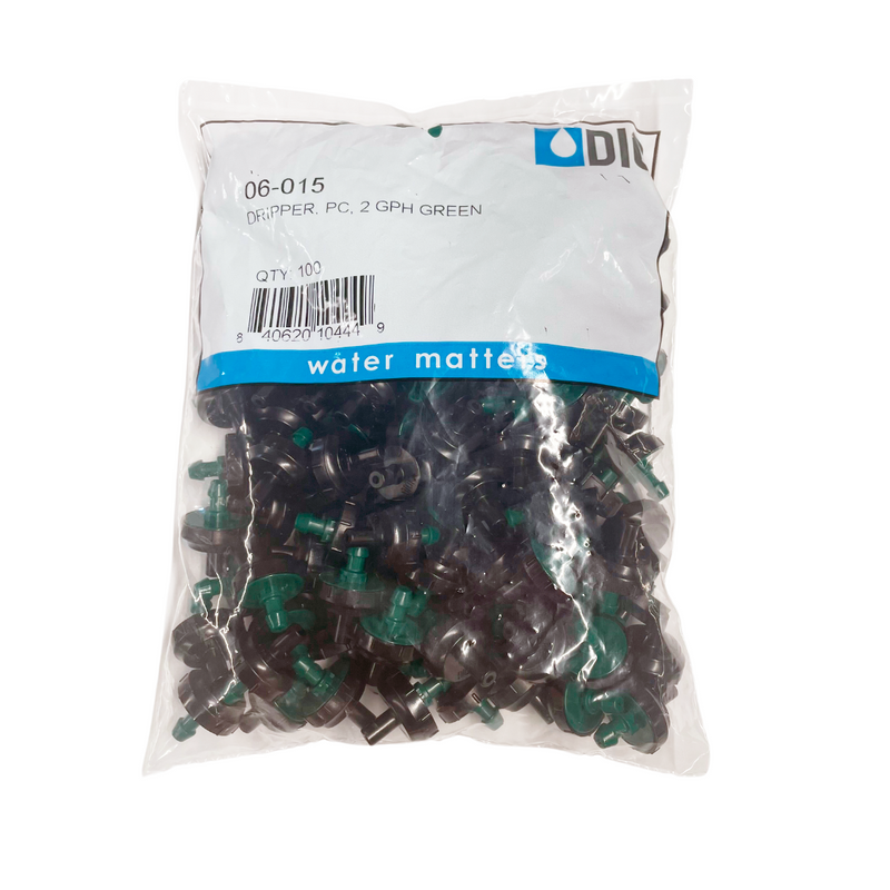 DIG- 06-015, PC Drip Emitter 2 GPH Pressure compnesting online button dripper, Green