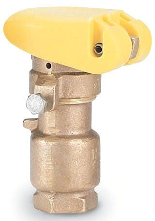 Rain Bird 33 DLRC 3/4 inch quick coupler with a yellow locking rubber cover and brass body.