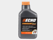 Bottle of Echo Power Blend Gold engine oil on a white background