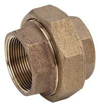 A bronze standard union fitting with female threaded ends.