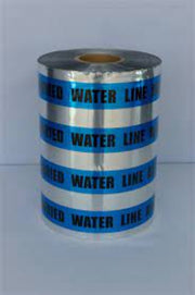 A roll of blue detectable water line marking tape.