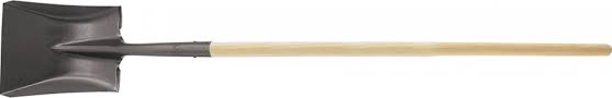 A square open-back shovel with a razor back design, featuring a 48-inch white ash handle.