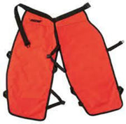 Red shin guards with black straps on a white background
