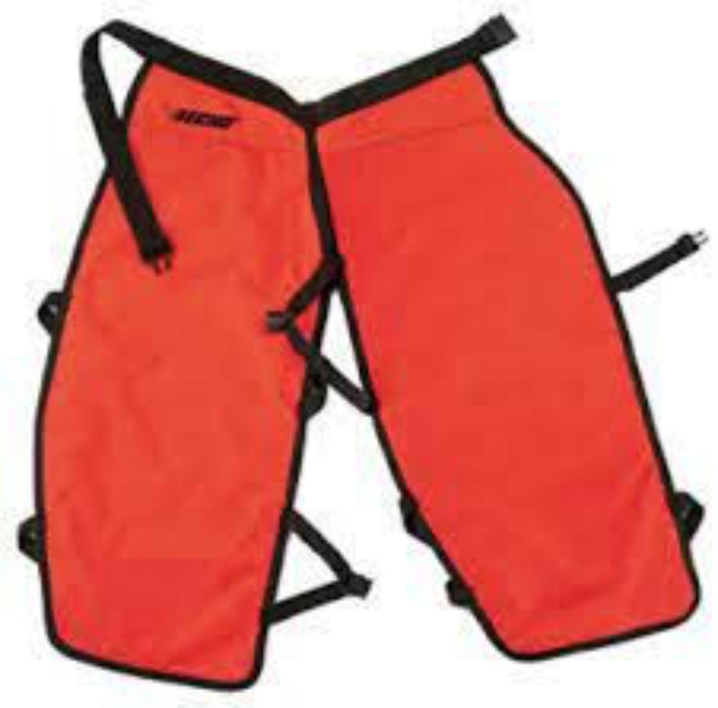 Red shin guards with black straps on a white background