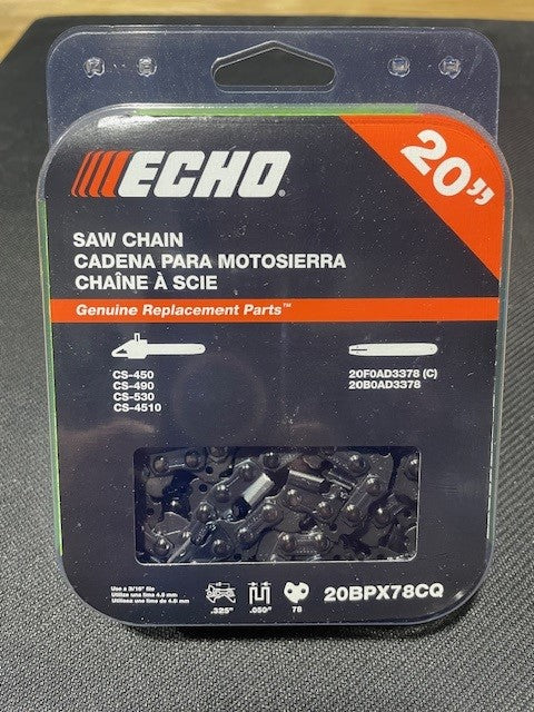 Packaged ECHO saw chain on a gray surface