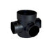 Black plastic pipe fitting on a white background