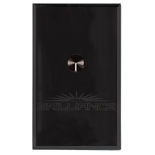Black rectangular object with a circular design in the center on a white background, featuring the brand 'Brilliance'.