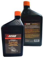 Two bottles of Echo chain saw oil on a white background
