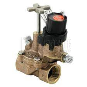 A brass irrigation electrical valve, showing a solenoid and electrical connections, typically used in sprinkler systems.