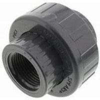 A black PVC union fitting with FPT and XFPT connections.