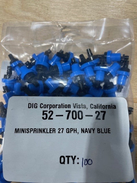 DIG- 52-700-27, DRIP Mini Sprinkler 360, 15'diameter @ 30 PSI, 27 GPH, Dark Blue/Each