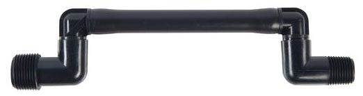 A black sprinkler swing joint, pre-assembled, with a 6-inch length and threaded ends, for use in irrigation systems.