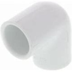 A white 4-inch PVC 90 ell (elbow) fitting, SCH40 schedule.