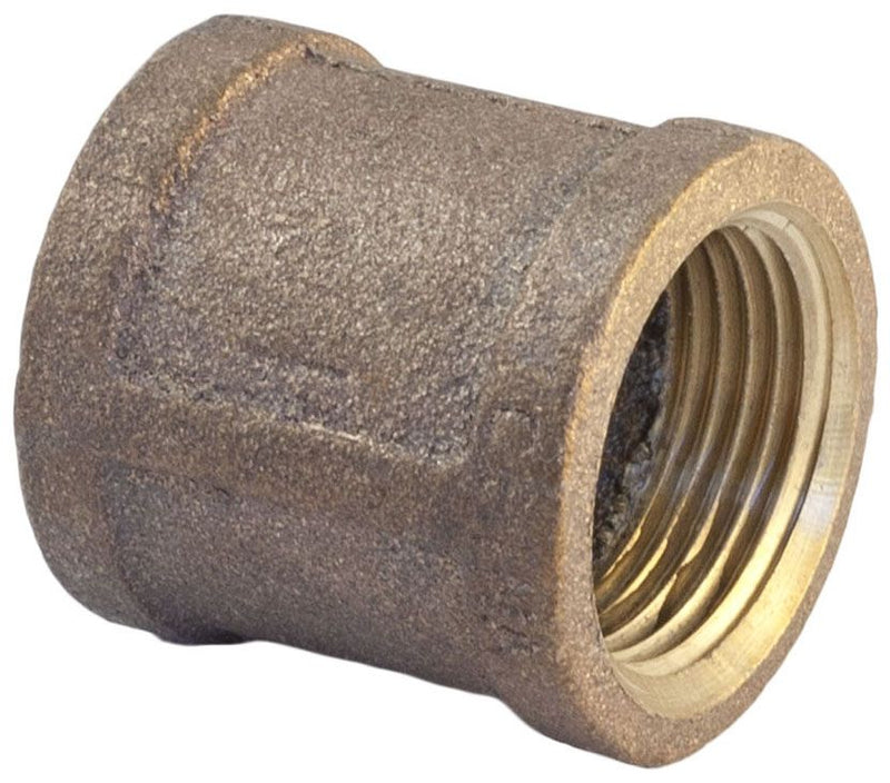 A bronze coupling fitting with female threaded ends.