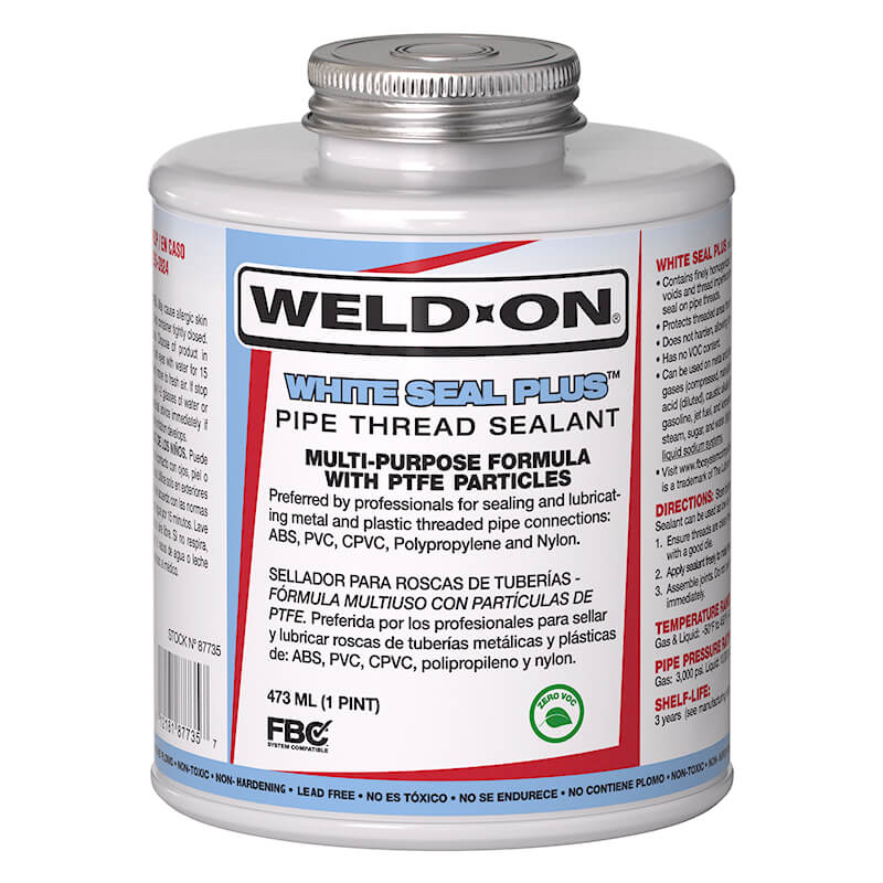 Weld-On White Seal Plus pipe thread sealant can on a white background