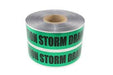 Two rolls of green and white warning tape with text on a white background
