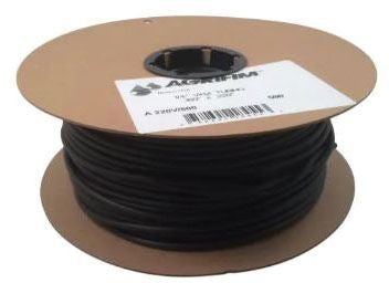 A roll of black 1/4" vinyl tubing on a spool with a label in the center.
