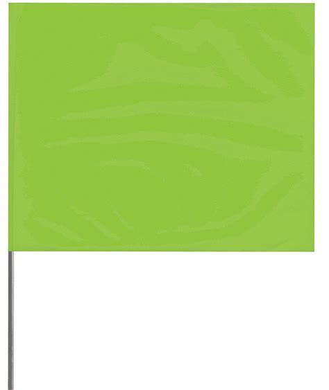 A 4 inch by 5 inch fluorescent lime green wire staff marking flag with an embossed suede/matte finish on a white background.