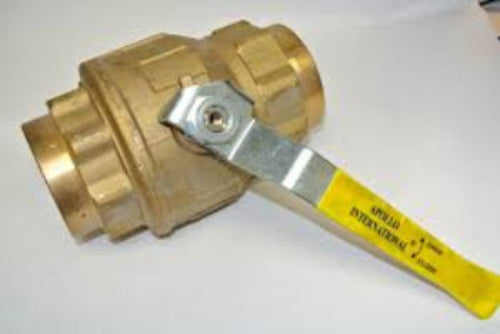 Brass ball valve with handle on a white background