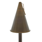 Bronze-colored outdoor lamp with a chain on a white background