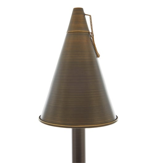 Bronze-colored outdoor lamp with a chain on a white background