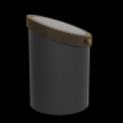 Black cylindrical container with a wooden lid on a white background
