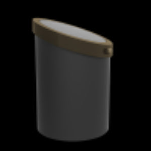 Black cylindrical container with a wooden lid on a white background
