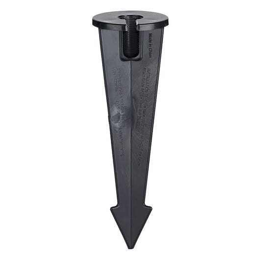 Black metal stake with threaded top on a white background