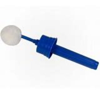 A blue and white pipe cap dauber tool with an adjustable length designed for use on pipes.