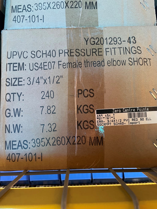 3/4"X1/2" PVC RED 90 ELL SOCXFPT SCH40- Import