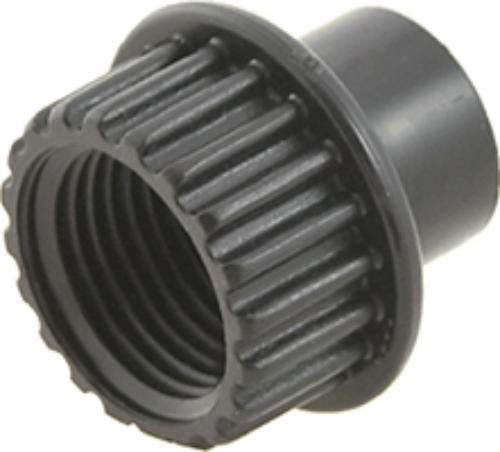 A black plastic female shrub adapter fitting, designed for use in sprinkler, plumbing, and irrigation systems.